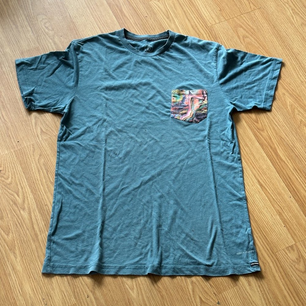 Vintage Volcom Psychedelic Pocket Tee Shirt Aqua (2010)